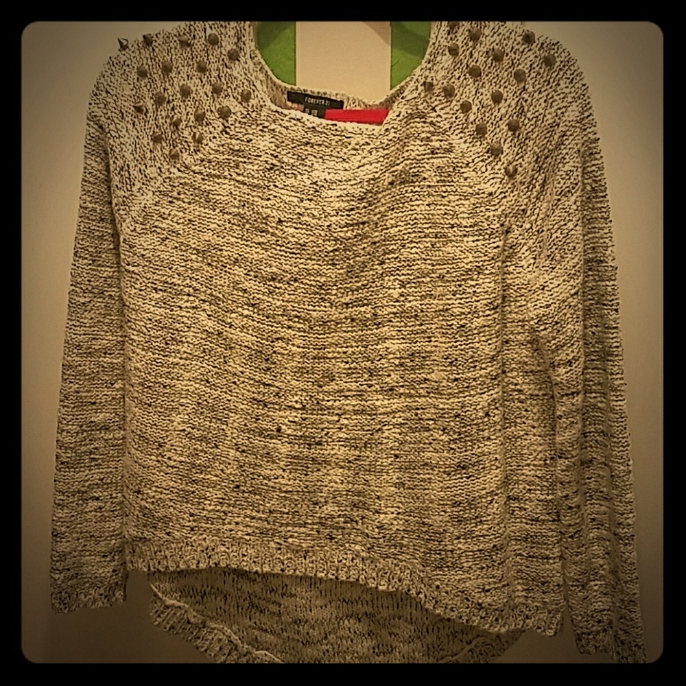 Hi Low Spiked Shoulder Sweater